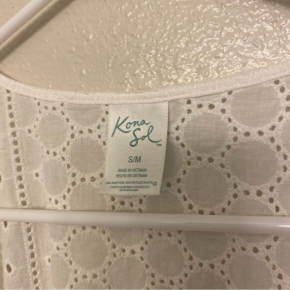 Kona Sol Cotton white Eyelet open front swimsuit coastal beachy Cover Up S/M - Picture 4 of 13